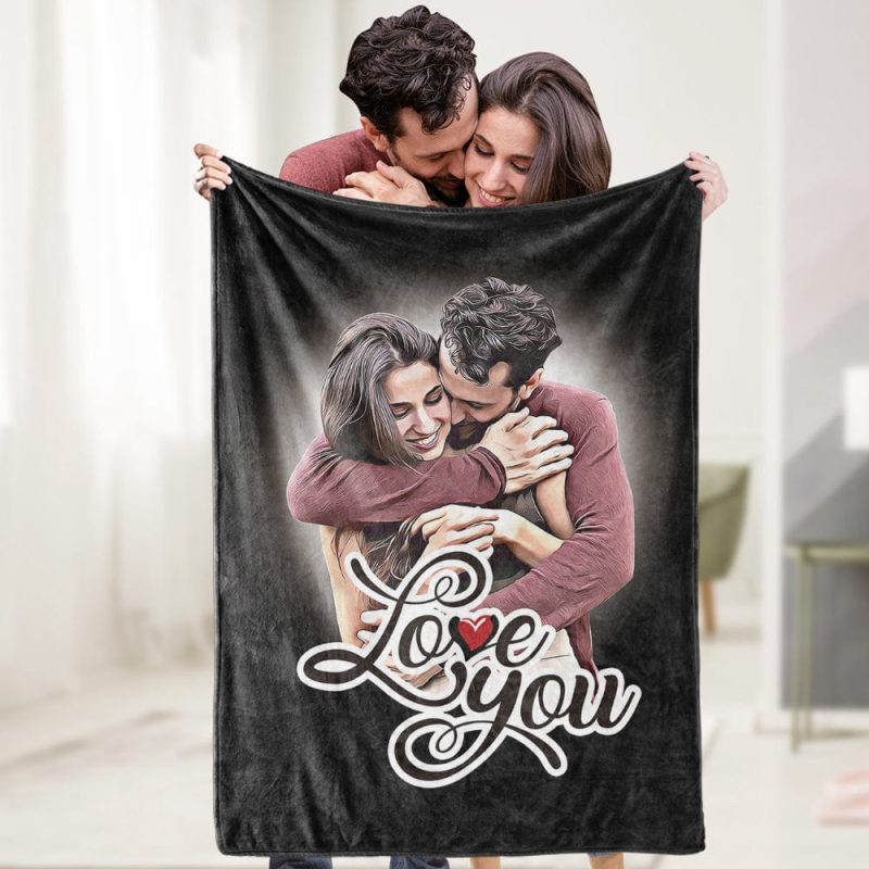 Custom Photo Blanket Personalized Photo Blanket with Love You Gift For Couple