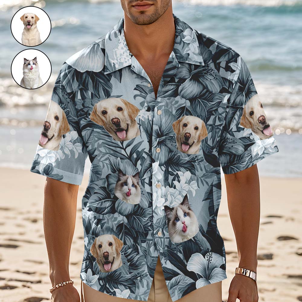 Custom Hawaiian Shirt Blue Leaves Personalized Photo Hawaiian Shirt Funny Vacation Party Shirts For Pets LoversUS - Image 2