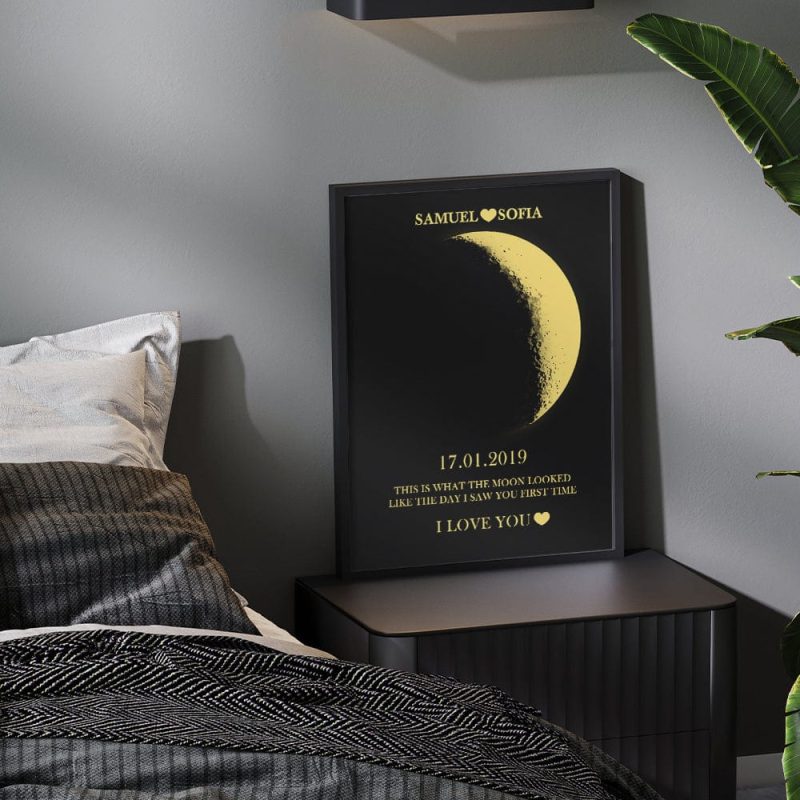 Custom Moon Phase and Names Wooden Frame with Your Text Best Gifts for Him