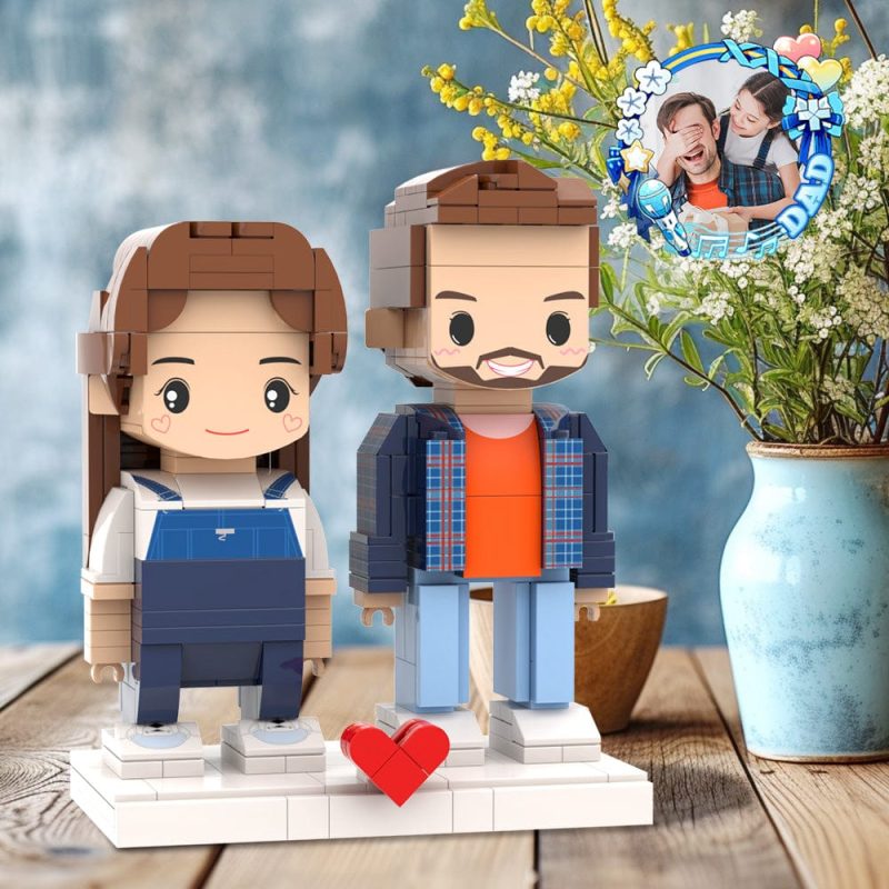 Personalized Fully Body Customizable Custom Brick Figures Blue Shirt Dad and His Daughter 2 People For Dad