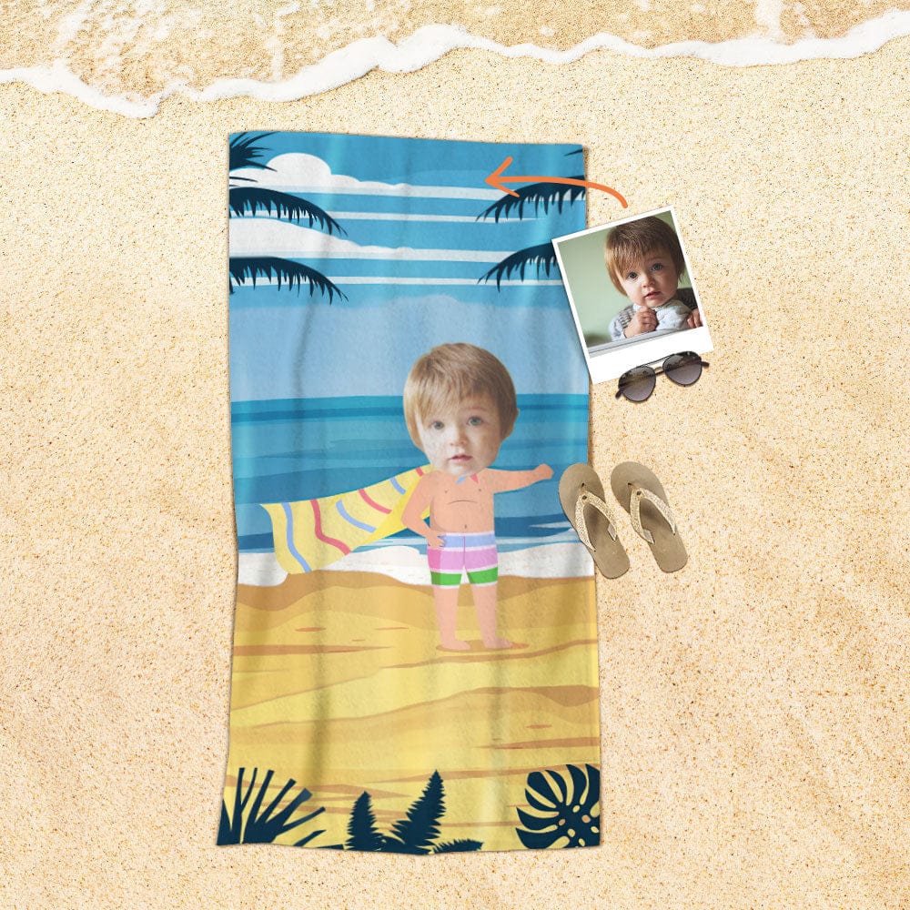 Custom Face Beach Towel Personalized Mantle Boy Beach Towel Funny Gift for Summer - Image 2