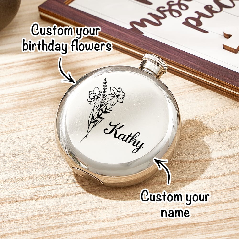 Personalized Name Flask with Birth Flower Custom Flask Gift for Bridesmaid Bachelorette Friends - Image 2