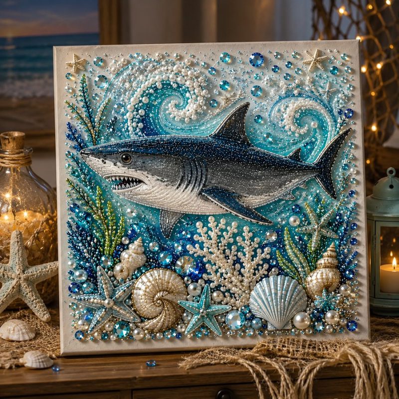 Ocean-Themed DIY Pearl & Rhinestone Mosaic Art Kit – Octopus Wall Decor for Coastal Home Styling