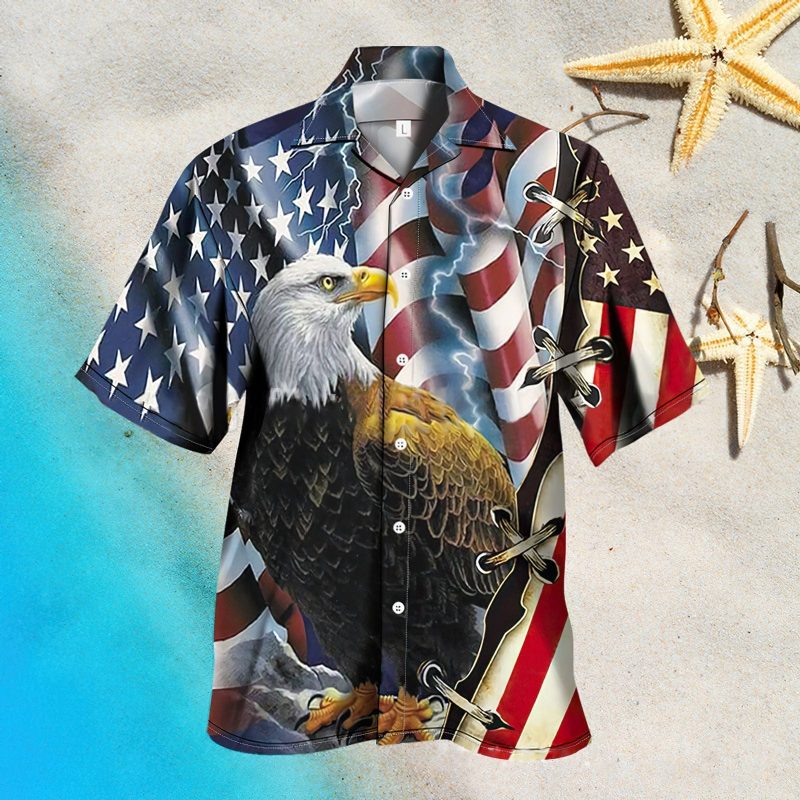 Men’s Independence Day USA Flag Print Casual Breathable Short Sleeve Hawaiian Shirt