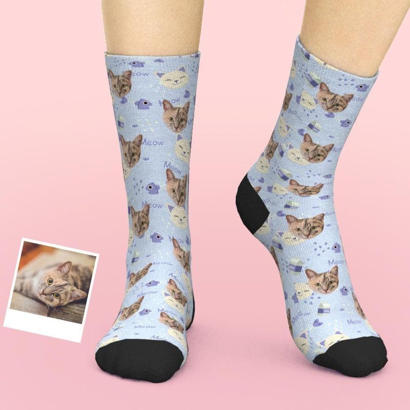 Custom Cat Socks Personalized Pet Socks Christmas Gift for Cat Owner