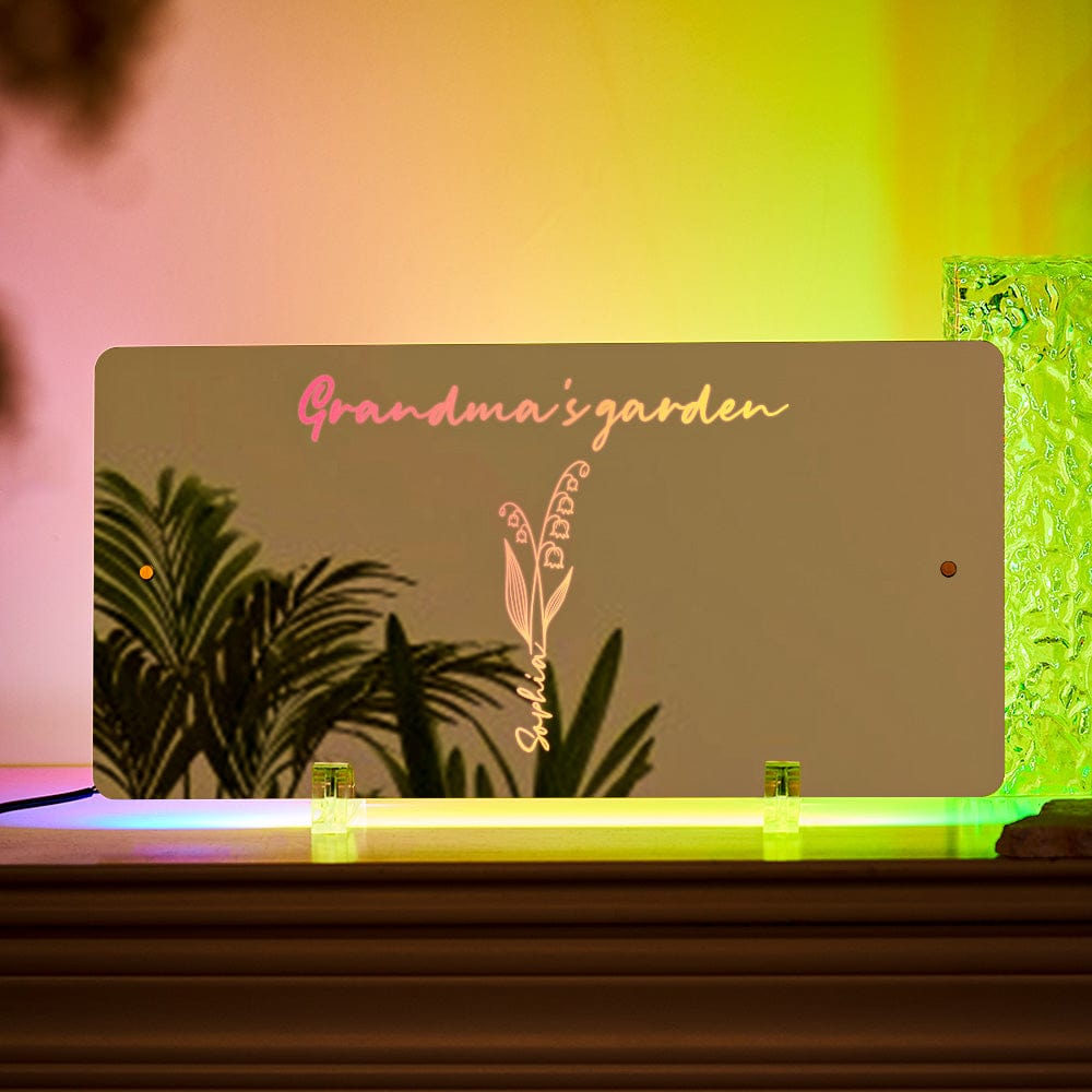 Personalized LED Name Mirror Light Grandma's Garden Sign with Birth Month Flower - Image 4