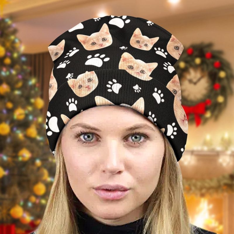 Custom Pet Face Beanie Hat Warm Soft Knit Hat Winter Cap Gifts for Pet Lovers