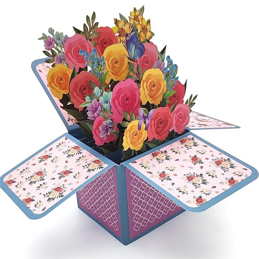 Roses Pop Up Box Card Flower 3D Pop Up Greeting Card - Image 2
