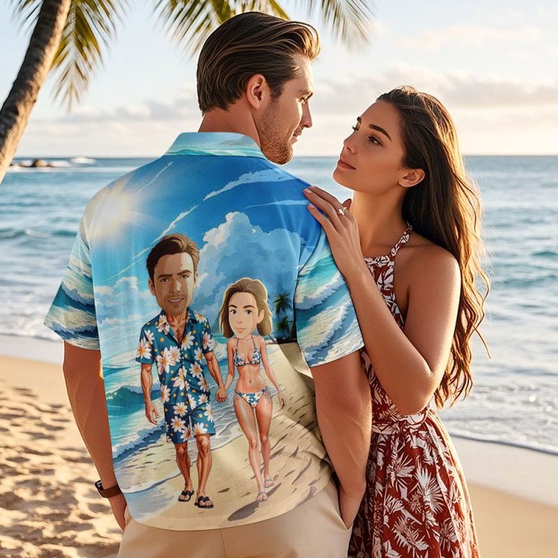 Custom Face Hawaiian Shirt Cartoon Style Aloha Shirt Vacation for Men
