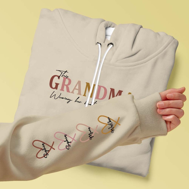 Wear Your Heart on Your Sleeve Personalized Mama Sweatshirt with Kids Names for Mom and Grandma Gift