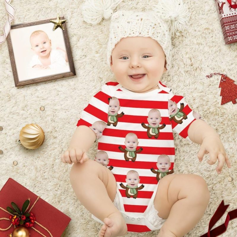 Custom Newborn Onesie Christmas Stripe Pattern Christmas Newborn Outfit