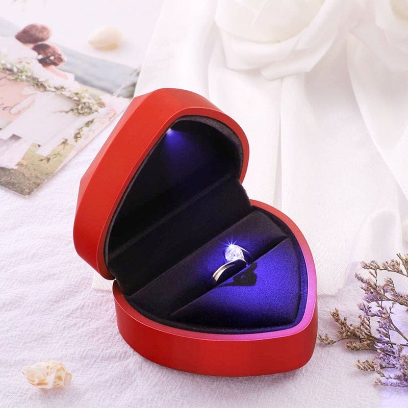 LED Heart Shaped Ring Box Jewelry Box with Light Valentine’s Day Gifts for Proposal Wedding Engagement