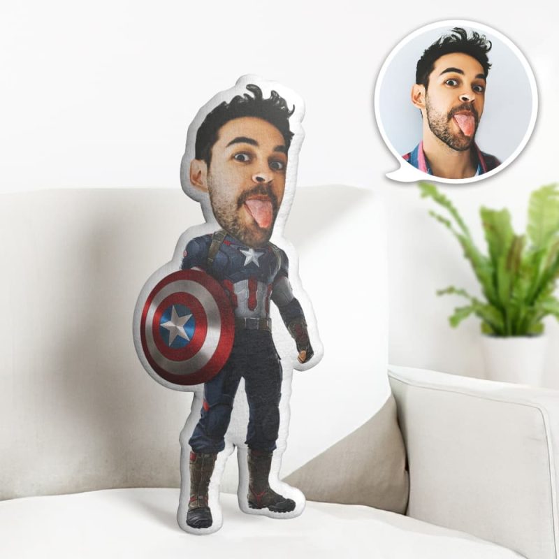 Custom Face Pillow Personalized Photo Pillow Captain America MiniMe Pillow Gifts for Him