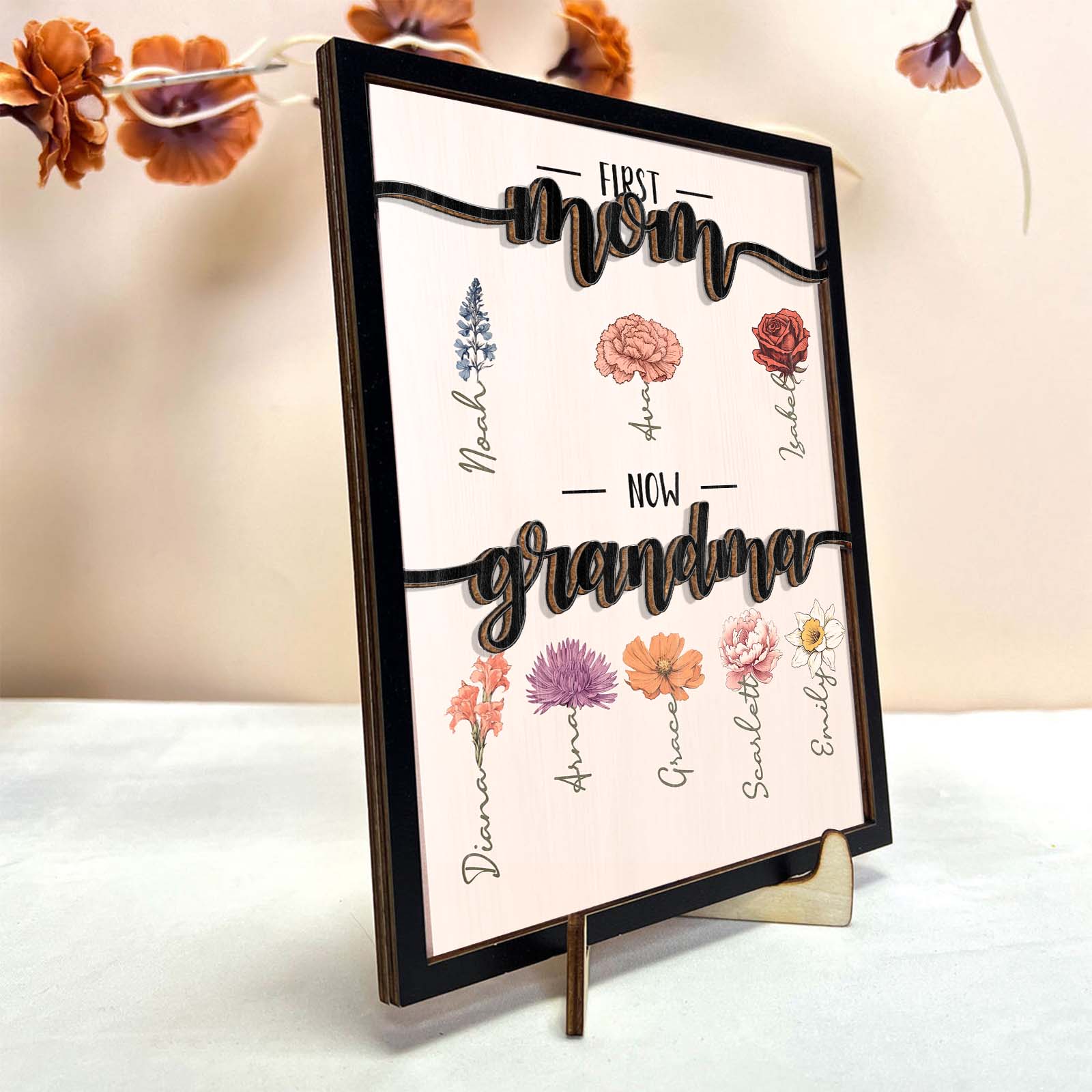 First Mom Now Grandma - Personalized Wooden Plaque Mother's Day Gift - Image 3