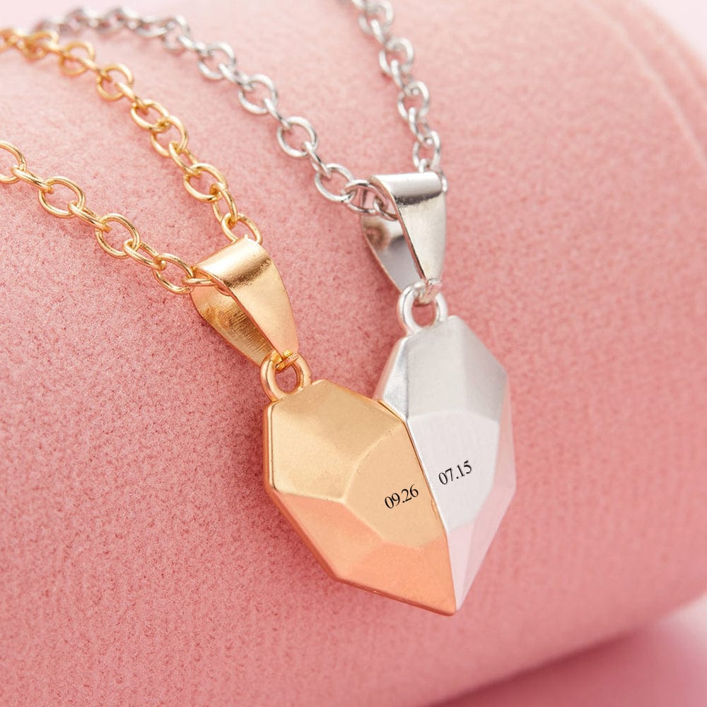 Custom Matching Necklaces For Couples Magnetic Heart Necklace with Date Anniversary Gifts - Image 2