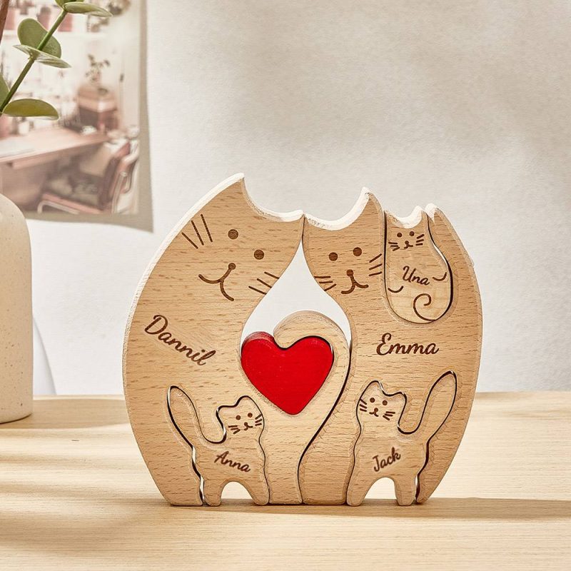 Custom Wooden Cats Puzzle Family Member Names Puzzle Gifts for Family