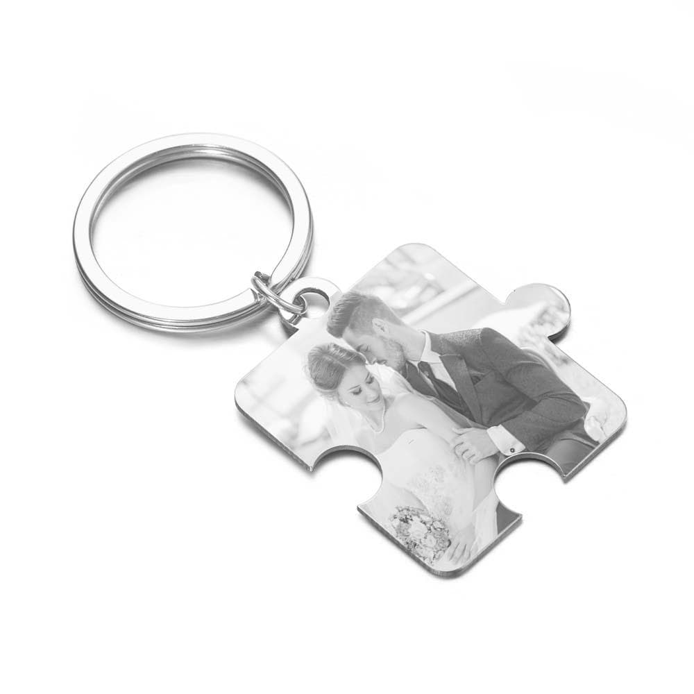 Personalized Jigsaw Puzzle Piece Custom Photo Keychain Couple Anniversary Long Distance Gift - Image 2