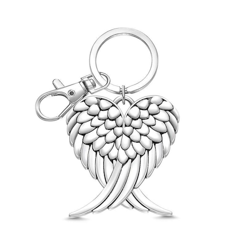 Engraved Keychains Custom Keychain Angel Wings Heart Gifts For Her Valentines Day Gifts