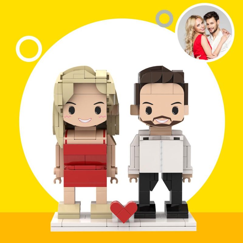 Customizable 2 People Fully Body Cute Face Brick Figures Anniversary Gifts for Him