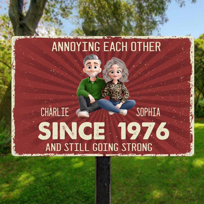 Annoying Each Other Since Still Going Strong Cartoon Couple Anniversary Gifts For Him Her Personalized Metal Sign 2