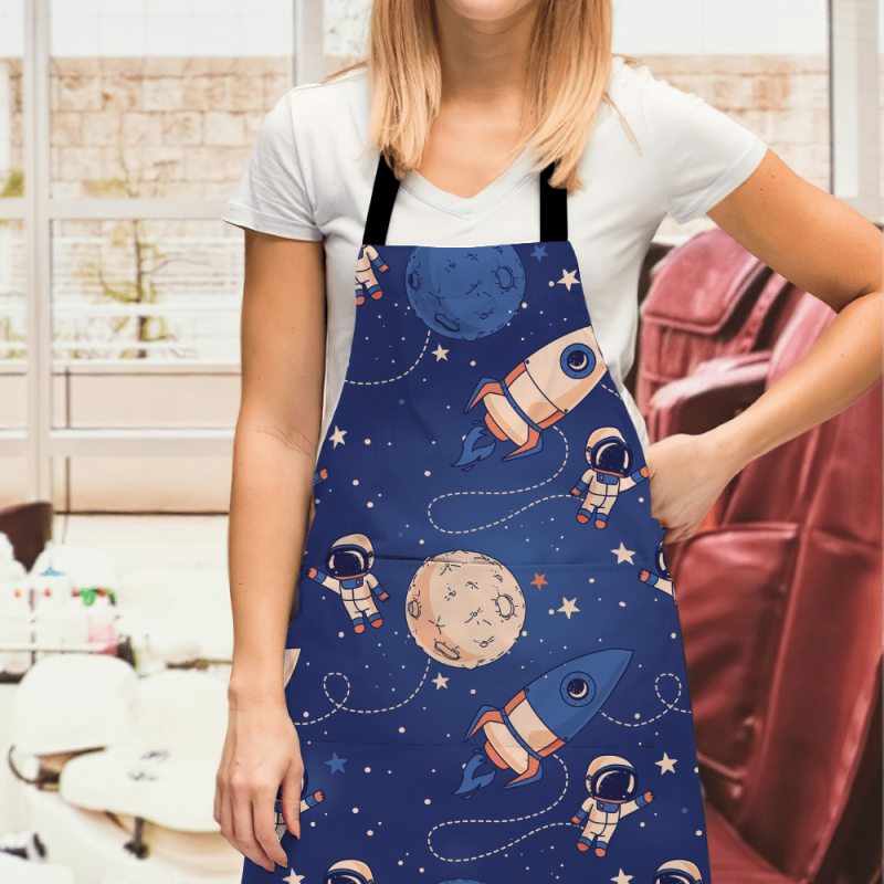 Custom Photo Apron Gifts for Him Cute Astronauts Spaceships and Stars Kitchen Gifts