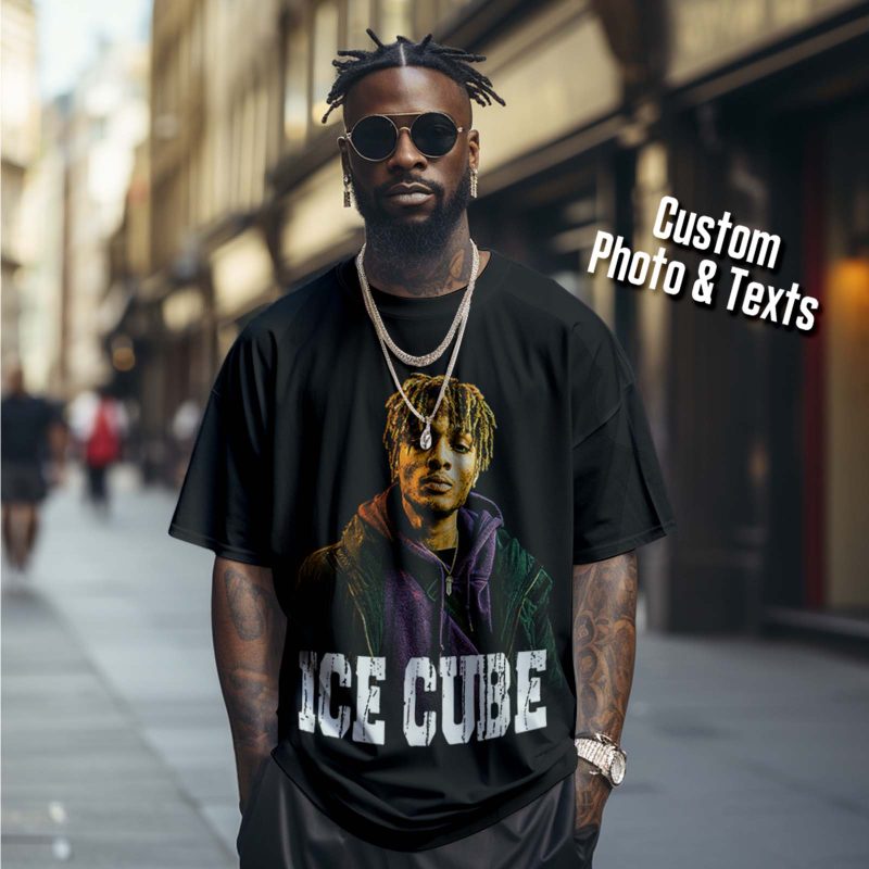 Custom Photo Vintage T-shirt Personalized Portrait Fashion Rap Tee with Name