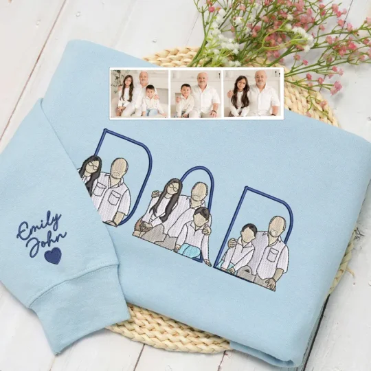Custom Photo Portrait Embroidery Sweatshirt/Hoodie | Portrait From Photo | Memorial Shirt for Dad Mom