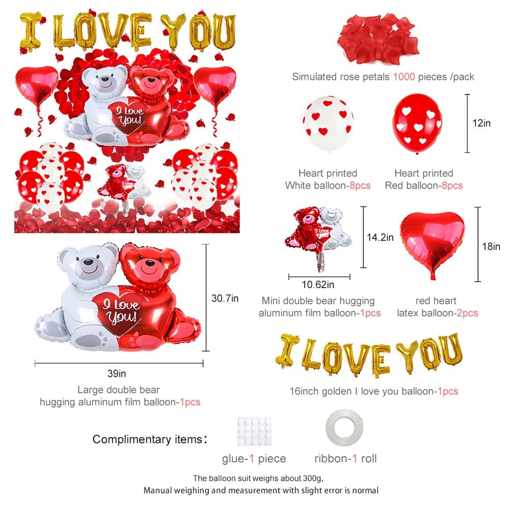 Love Balloons Kit Teddy Bears Balloon Set Decoration For Valentines Romantic Anniversary Wedding Party Decorations Photo Prop - Image 2