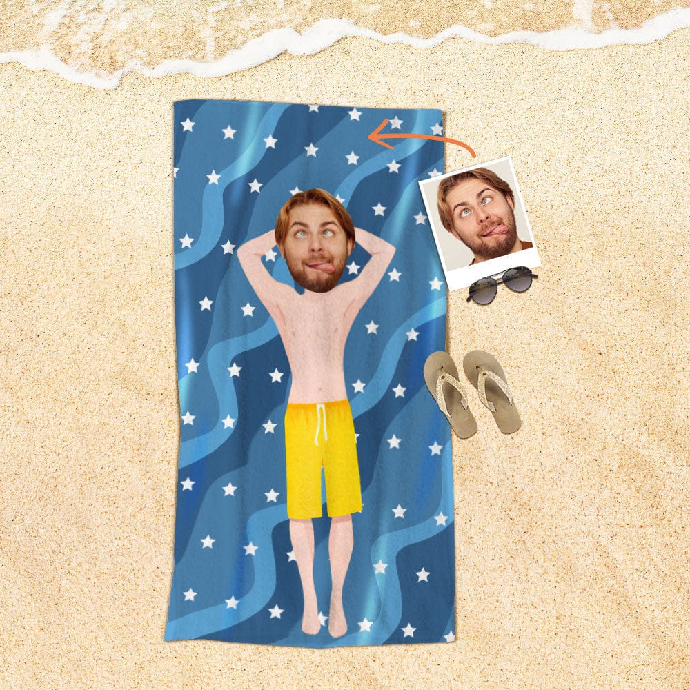 Custom Face Beach Towel Personalized Stars Beach Style Beach Towel Funny Gift for Summer - Image 2