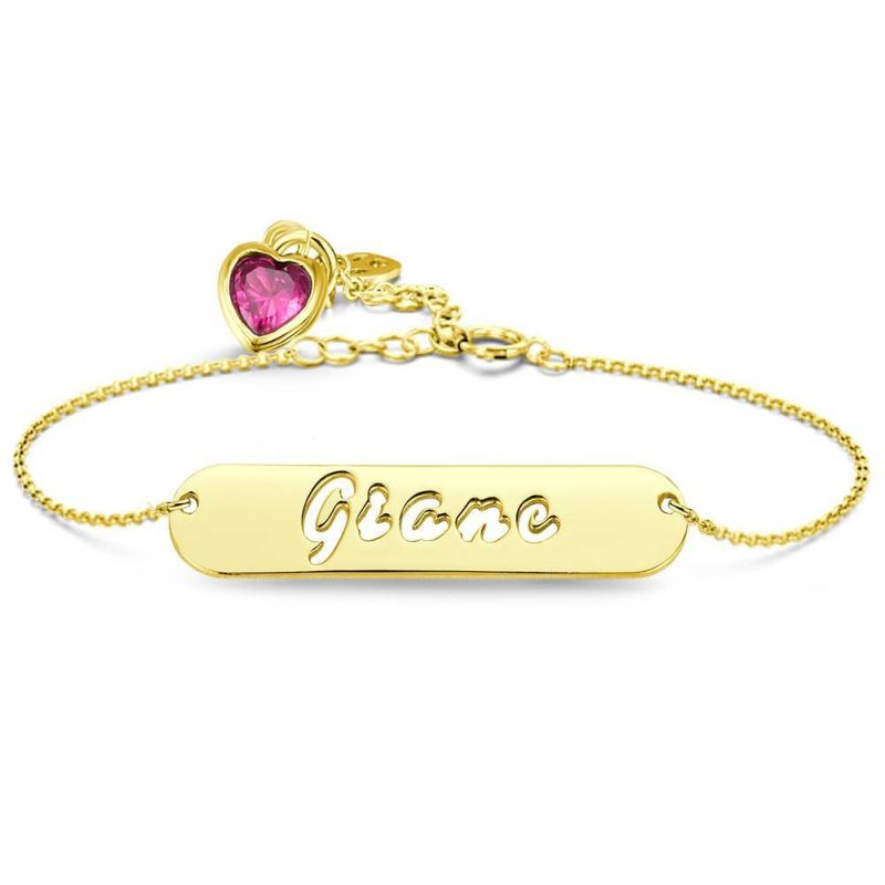 Custom Necklace for Labu Hollow Carved Bar Name Necklace with Heart-shaped Birthstone 14K Gold Plated Monster Doll Necklace