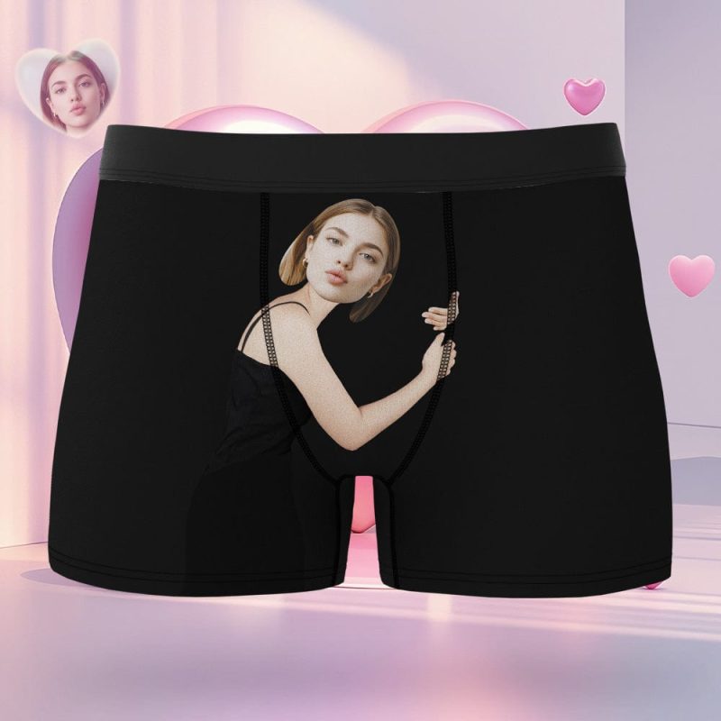 Custom Girlfriend Hugs Boxer Shorts Persoanlized Underwear Valentine Gift For Man