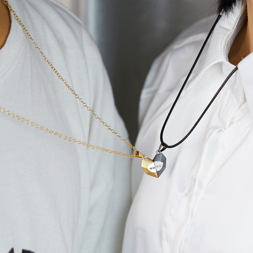 Custom Magnetic Heart Necklace with Date Matching Necklaces For Couples Anniversary Gifts - Image 2