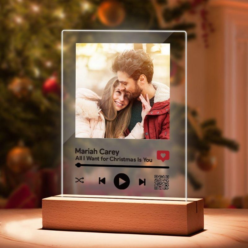 Album Glass Plaque QR Code Plaque with Wooden Stand Valentine’s Gifts