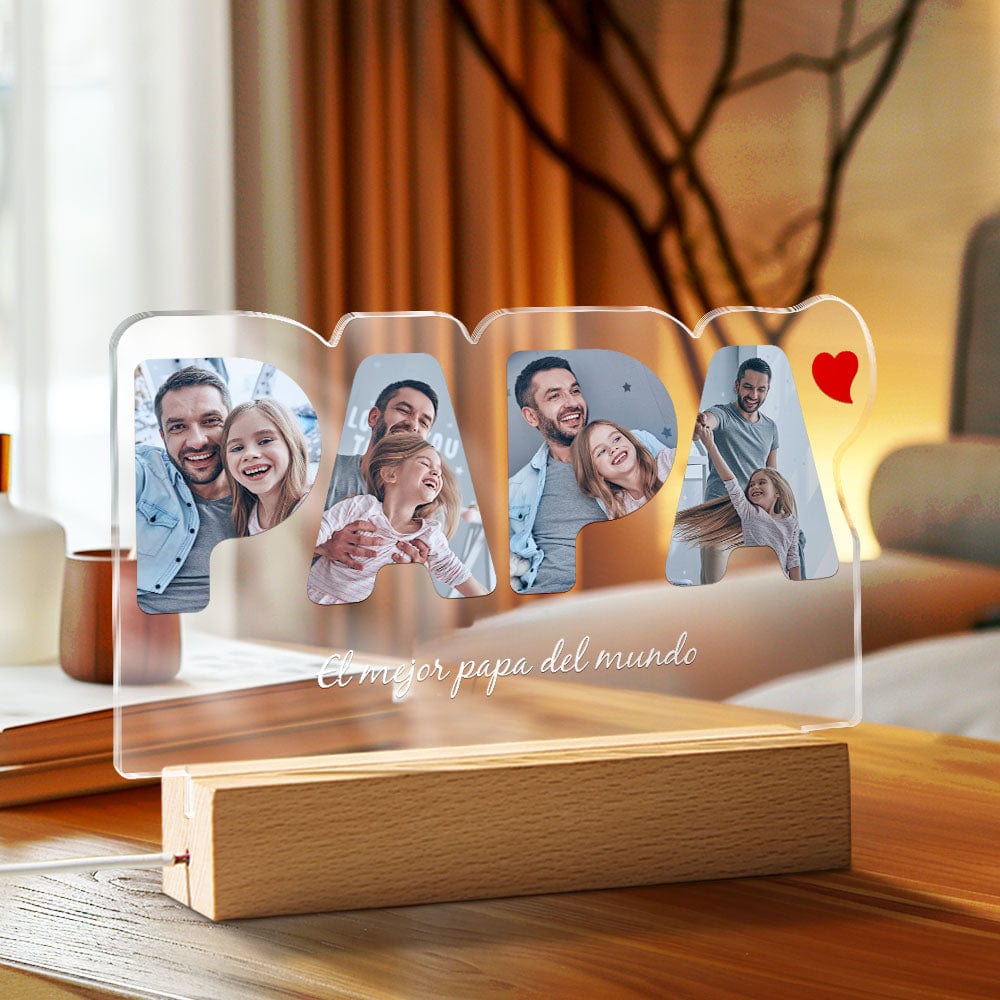 Custom Photo PAPA Night Lamp Personalized Acrylic LED Night Light with Text Father's Day Gifts For Him - Image 3