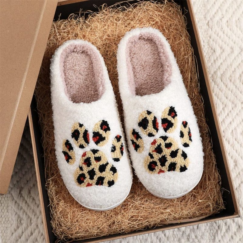 Christmas Slippers Leopard Paw Print Shoes Home Cotton Slippers