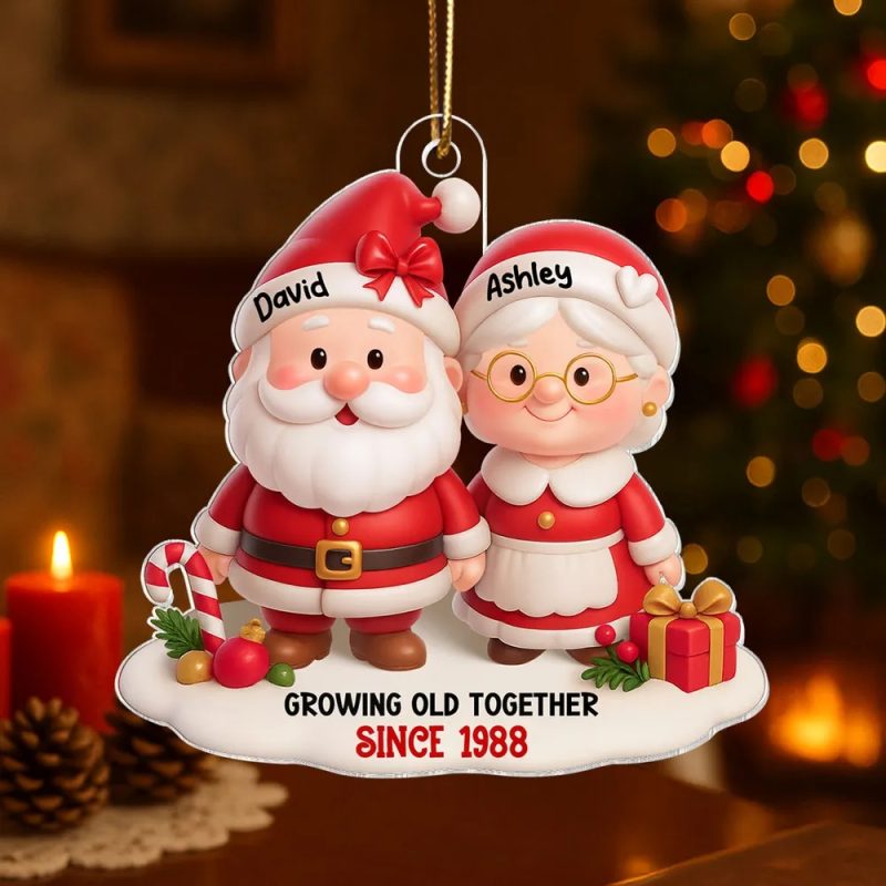 Santa Couple Growing Old Together Personalized Acrylic Ornament, Anniversary, Christmas Gift for him, Gift for herUS