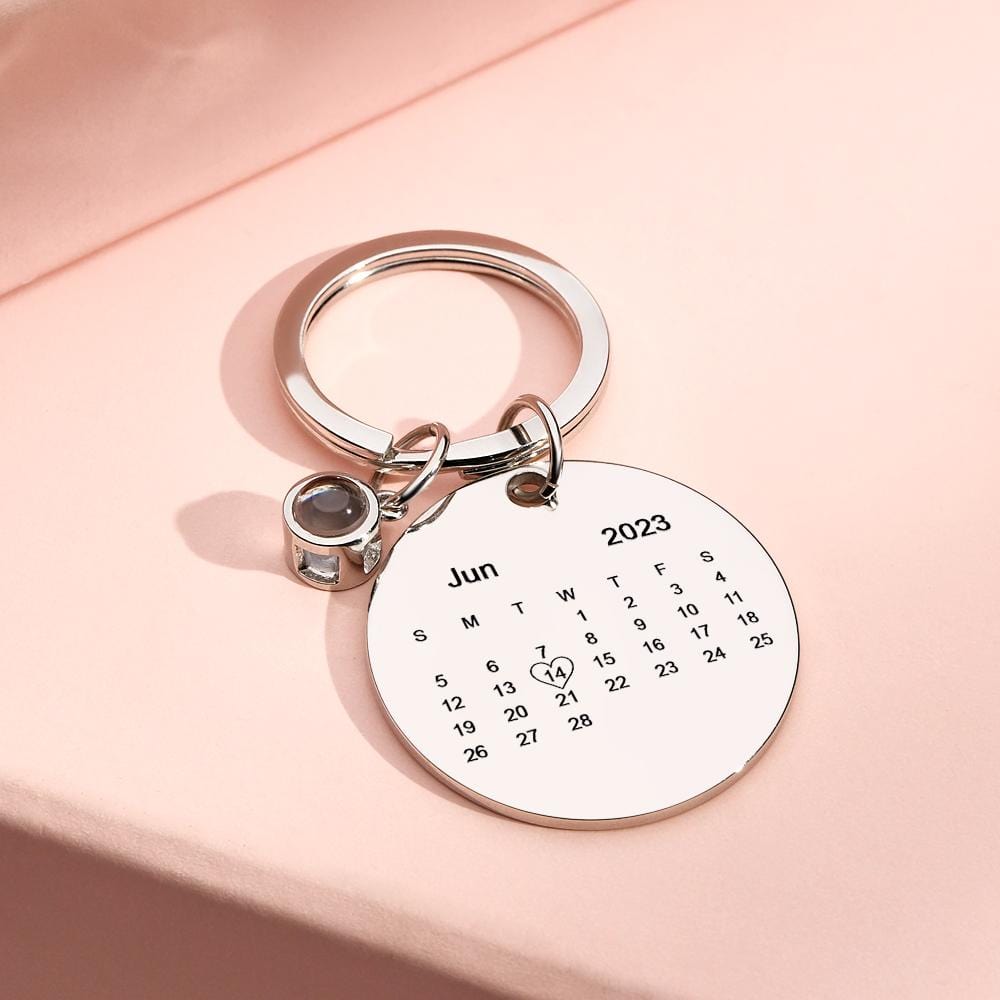 Custom Photo Projection Keychain Personalized Calendar with Text Key Ring - Image 2