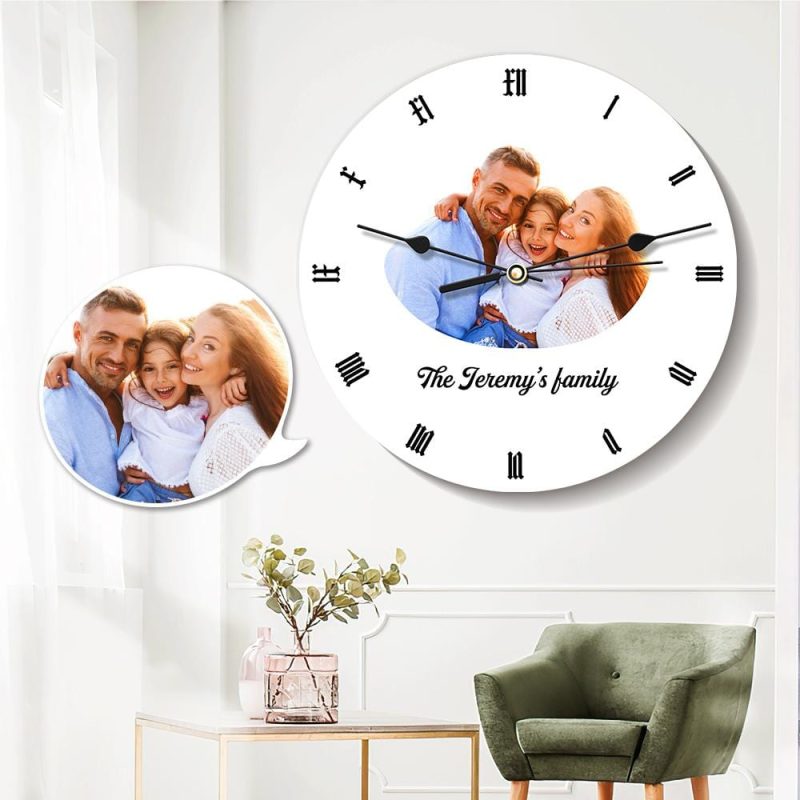 Custom Photo Wall Clock Round Happy Family Gifts Engraved Clock 9.84*9.84inch
