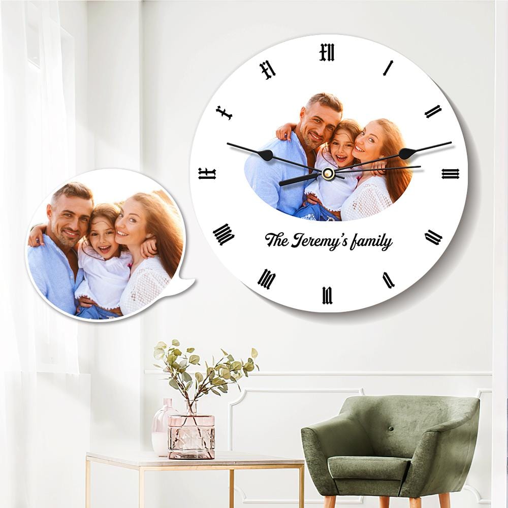 Custom Photo Wall Clock Round Happy Family Gifts Engraved Clock 9.84*9.84inch