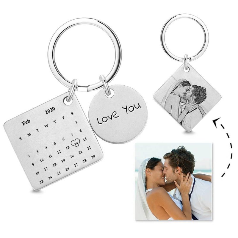 Custom Calendar Keychain Engraved Keychains With Photo Gifts For Couples Valentines Day Gifts