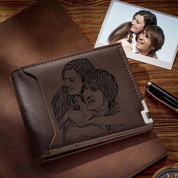 Online Preview – Custom Photo Engraved Wallet Short Style Bifold Gift for Him