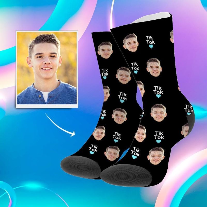 Tiktok Socks Customized Tiktok Socks Face Socks Gifts For TikTok Lovers Blue Heart Christmas Gift