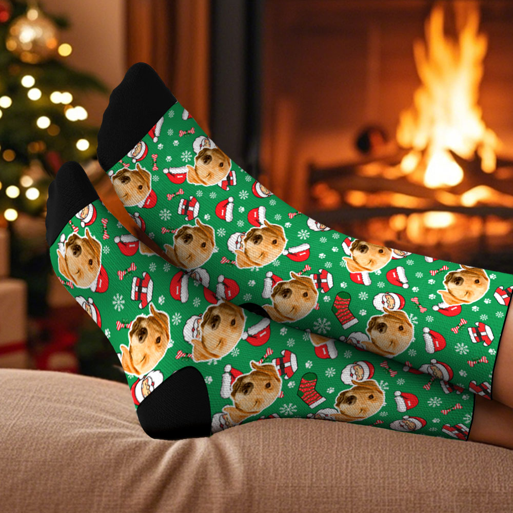Custom Pet Face Socks Santa Multicolor Socks Personalized Christmas Photo Socks Funny Holiday Gift for Family & Friends - SantaSocks - Image 2