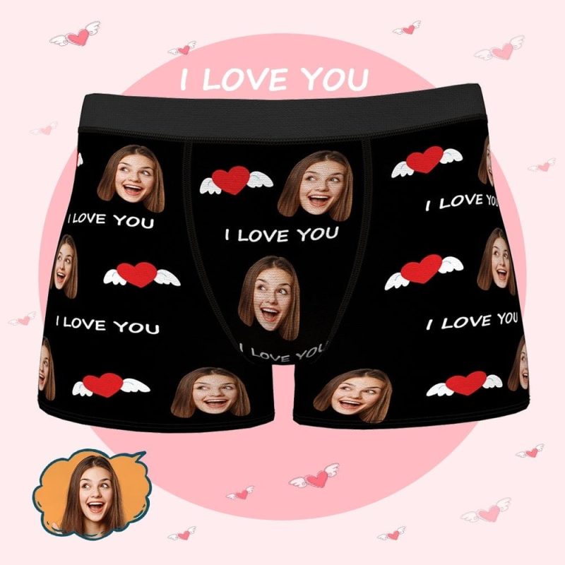 Personalize Face Boxer Briefs Anniversary Gifts for Boyfriend  – I Love You