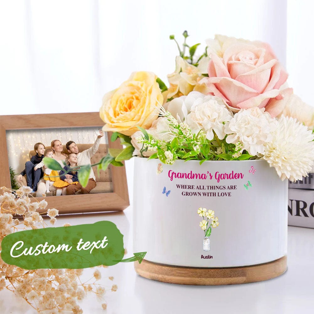 Custom Birth Flowers Pot Personalized Name Ceramic Plant Pot Mother's Day Gifts - Image 2