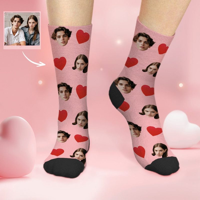 Custom Face Socks with Love Heart 3D Preview Valentine’s Gifts