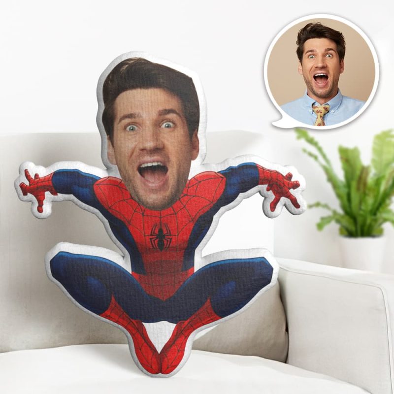 Custom Face Pillow Personalized Photo Pillow Squatting Spiderman MiniMe Pillow Gifts for Him