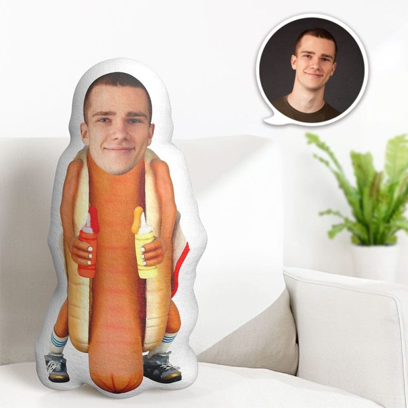 Custom Face Pillow Minime Dolls Hot Dog Man Personalized Photo Gifts
