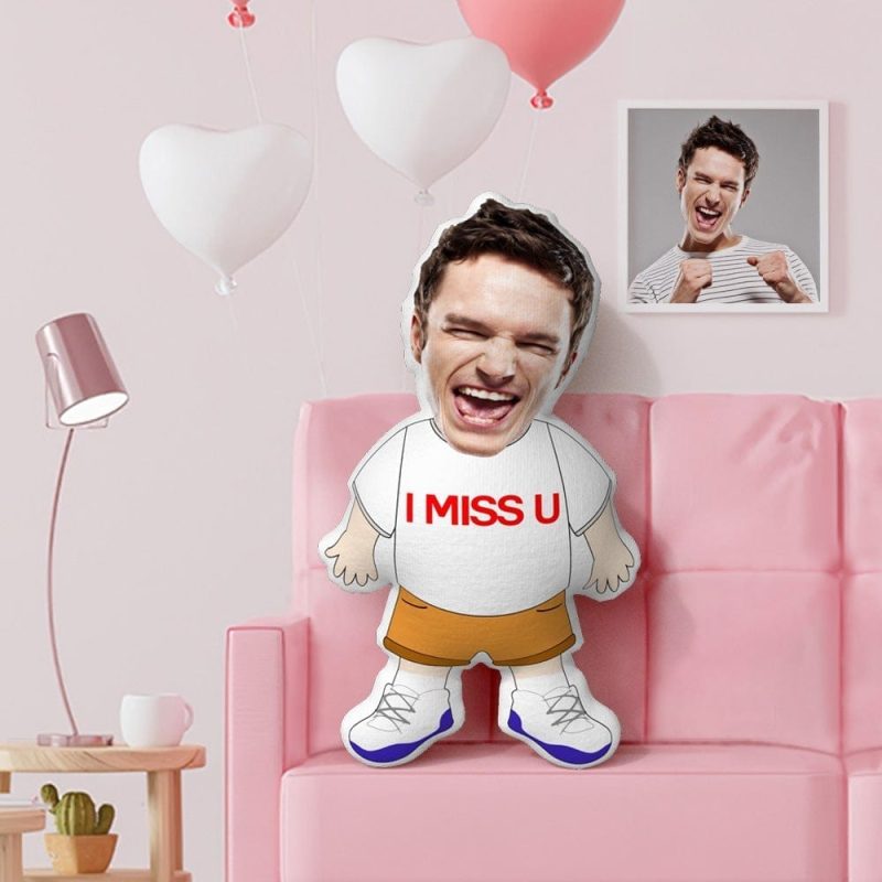 I MISS U Pillow Custom Face Pillow Valentine’s Day Gifts