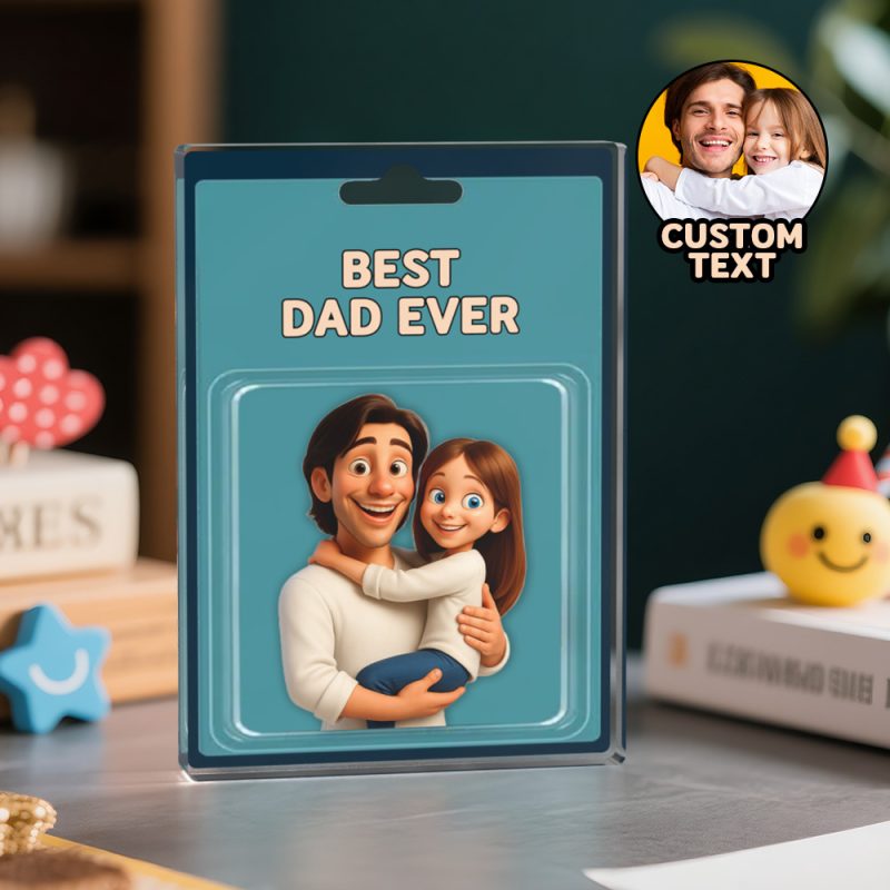 Custom Photo Grandpa And Grandkid Action Figure Acrylic Block, Personalized Father’s Day Gift For Grandfather, Gift For Dad From Kids